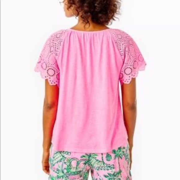NWOT Lilly Pulitzer Taylin Eyelet Top Pink Shandy Size Small - Picture 2 of 13